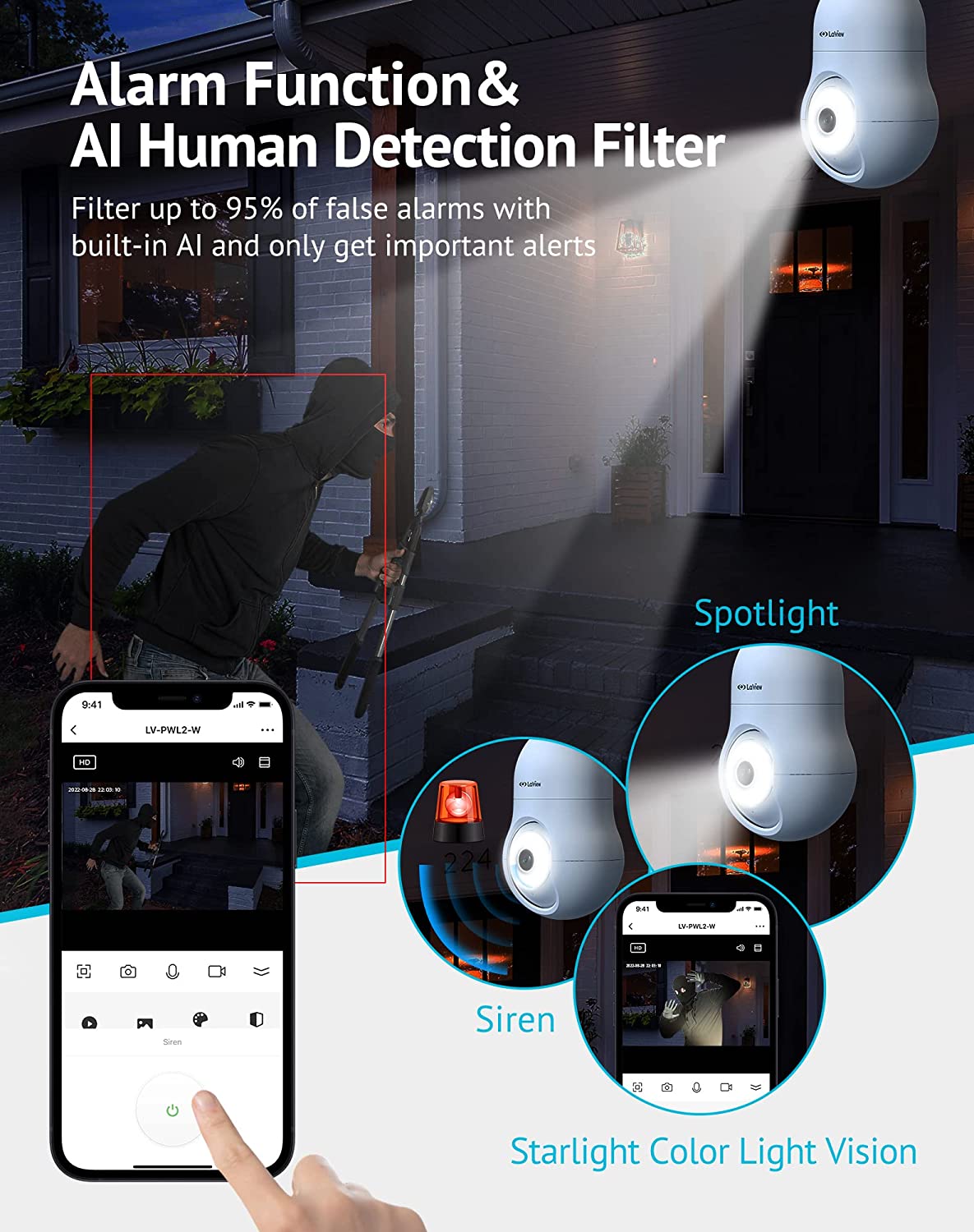 Laview 4mp wifi indoor/outdoor bulb security camera 2.4ghz lv-pwl2-w-2pk Laview 4mp wifi indoor/outdoor bulb security camera 2.4ghz lv-pwl2-w-2pk